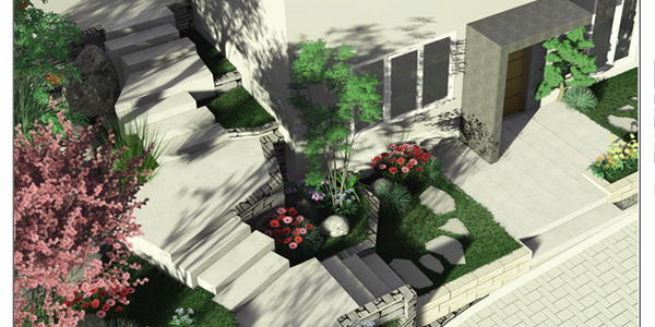 EHL Design Service 3D+, Luftaufnahme Eingangsbereich & Weg in den Garten