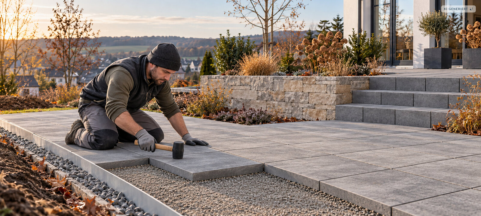 Terrassenplatten im Herbst verlegen