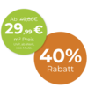 Rabattstörer mit 40 % Rabatt und Preisangabe ab 29,99 € pro m²
