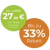 Rabattstörer mit Preisangabe und bis zu 33 % Rabatt, grün-orange Kreisgrafik