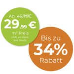 Rabattstörer mit 29,99 € m²-Preis und bis zu 34 % Rabatt